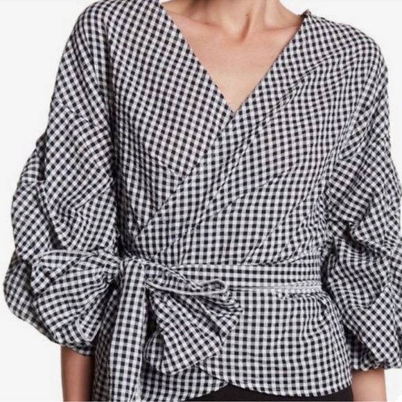 Blue Gingham Wrap Top - Picture 2 of 13